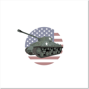 M4 Sherman American WW2 Tank with Flag Posters and Art